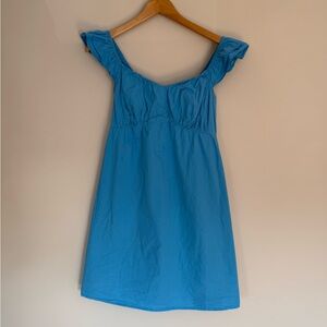 Sim & Sam Sleeveless Mini Dress 100% Cotton Ruffle Lined Size Small Blue